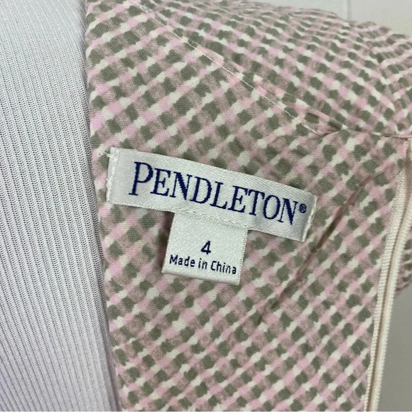 Pendleton Pink Sage Cream Checked Seersucker Cap Sleeve Dress & Crop Blazer Sz 4 - Picture 5 of 16